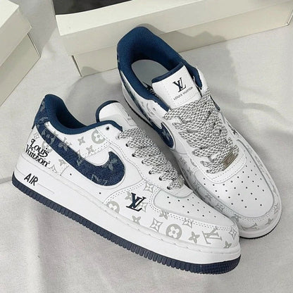 Louis Vuitton x Nike Air Force 1 White Navy Monogram ( Custom)